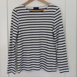 Saint James Minquidame Breton Striped Long Sleeve Shirt in White/Navy